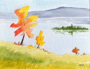 lake in the fall - acrylic painting - phil morin