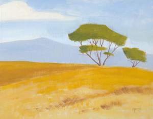 trees in the valley - acrylic painting- phil morin